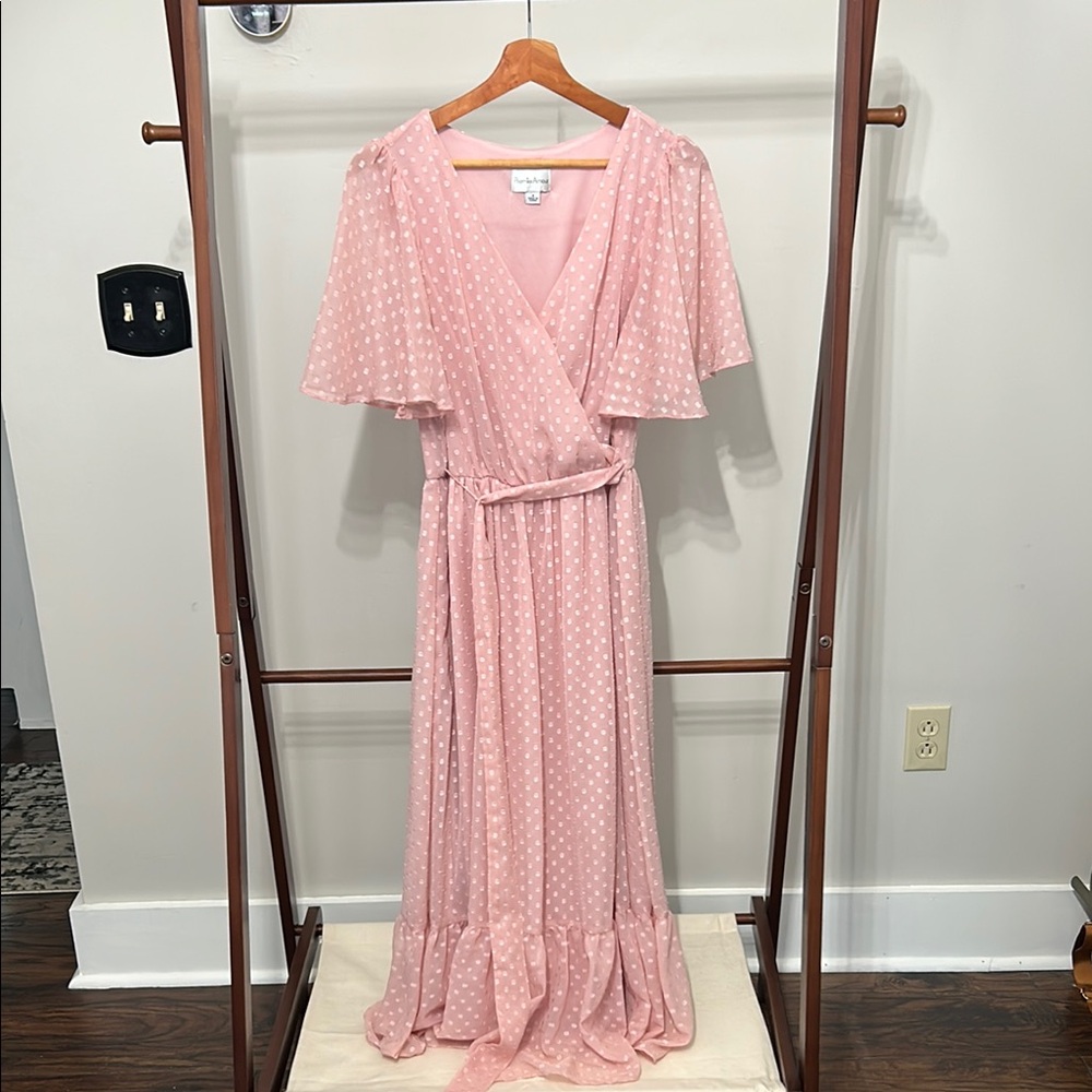 Premier Pink Flutter Sleeve Wrap Maxi Dress
